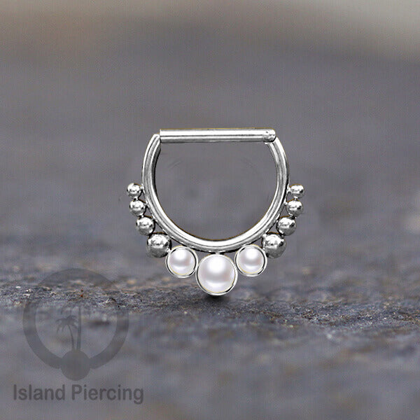 Hinged Septum Piercing clicker warna stainless steel 3 batu semi murni