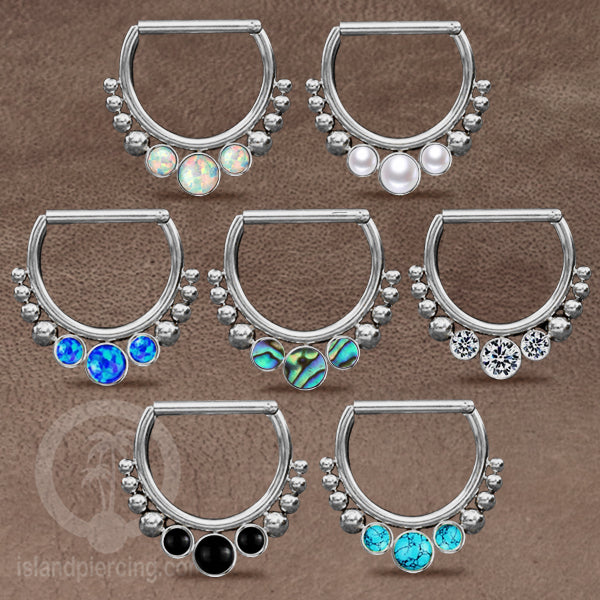 Hinged Septum Piercing clicker warna stainless steel 3 batu semi murni