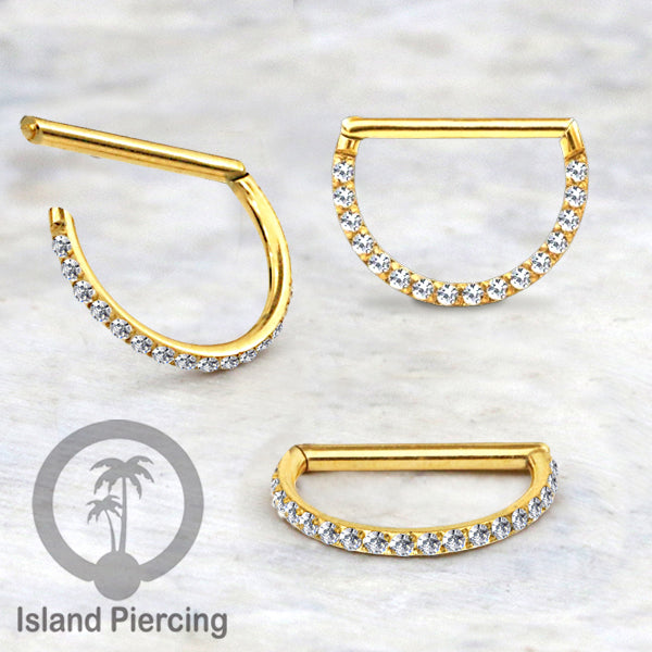 Hinged Septum clicker Piercing Hidung &amp; Telinga kristal zirconia warna gold