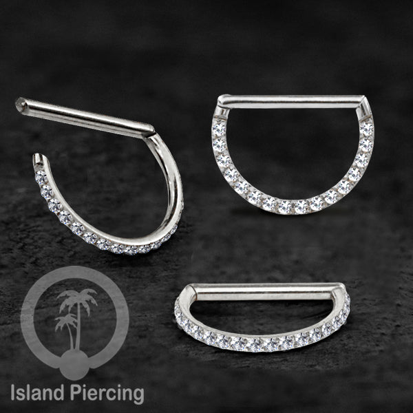 Hinged Septum clicker Piercing Hidung &amp; Telinga kristal zirconia warna silver
