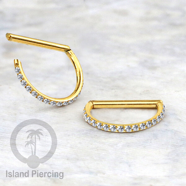 Hinged Septum clicker Piercing Hidung &amp; Telinga kristal zirconia warna gold