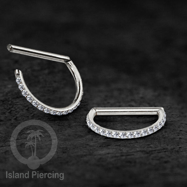 Hinged Septum clicker Piercing Hidung &amp; Telinga kristal zirconia warna silver