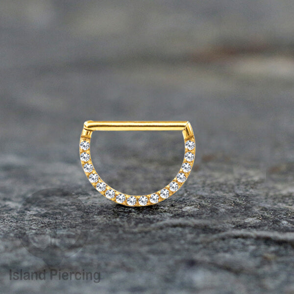 Hinged Septum clicker Piercing Hidung &amp; Telinga kristal zirconia warna gold