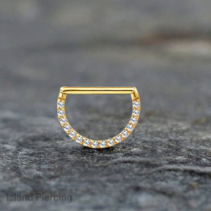 Hinged Septum clicker Piercing Hidung &amp; Telinga kristal zirconia warna gold
