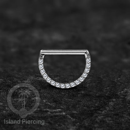 Hinged Septum clicker Piercing Hidung &amp; Telinga kristal zirconia warna silver