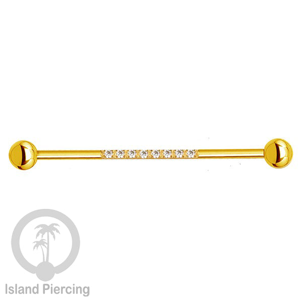 Anting Industrial Piercing stainless pilihan warna Gold dengan Kristal Zirconia