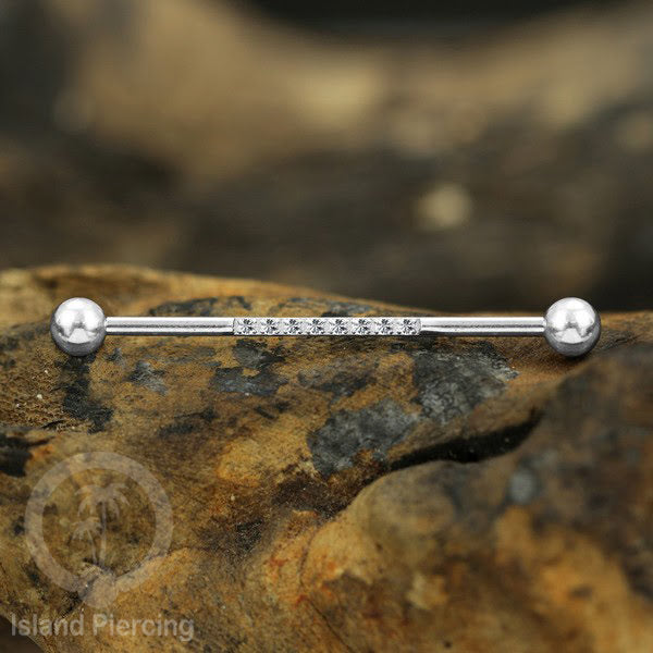 Anting Industrial Piercing stainless istemewa warna Silver dengan Kristal Zirconia