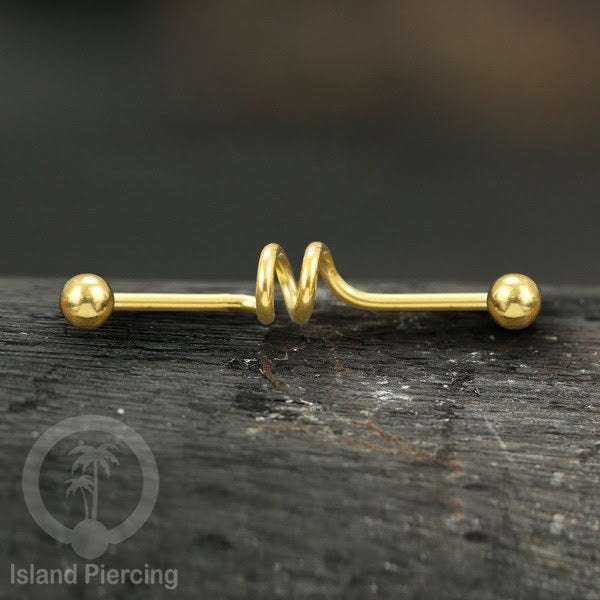 Anting Industrial Piercing stainless pilihan warna Gold dengan Kristal Zirconia