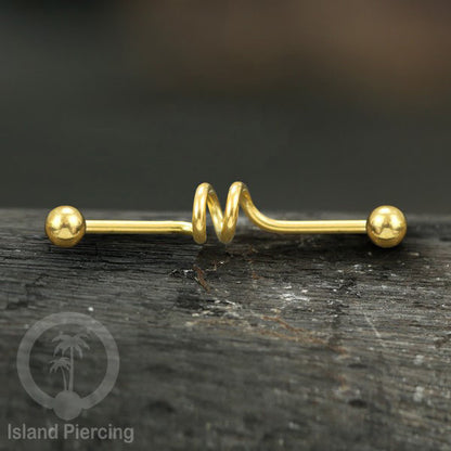 Anting Industrial Piercing stainless pilihan warna Gold dengan Kristal Zirconia