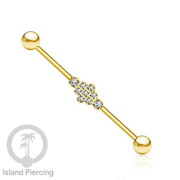 Anting Industrial Piercing stainless pilihan warna Gold dengan Kristal Zirconia