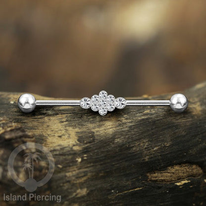 Anting Industrial Piercing stainless istemewa warna Silver dengan Kristal Zirconia