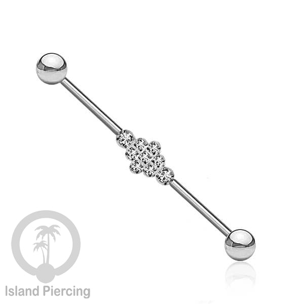 Anting Industrial Piercing stainless istemewa warna Silver dengan Kristal Zirconia