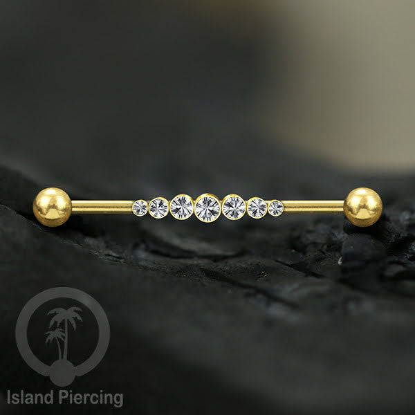 Anting Industrial Piercing stainless pilihan warna Gold dengan Kristal Zirconia