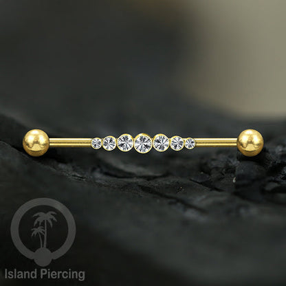 Anting Industrial Piercing stainless pilihan warna Gold dengan Kristal Zirconia