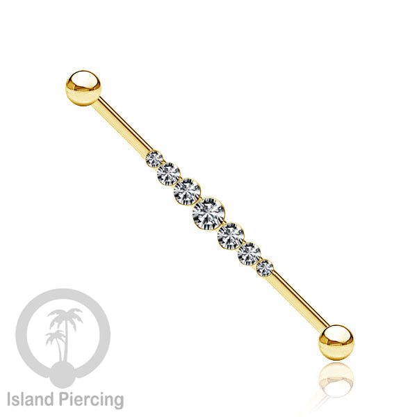 Anting Industrial Piercing stainless pilihan warna Gold dengan Kristal Zirconia