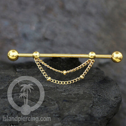 Anting Industrial Piercing stainless  warna Silver dengan Kristal Zirconia atau Rantai