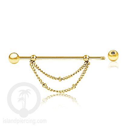 Anting Industrial Piercing stainless  warna Silver dengan Kristal Zirconia atau Rantai