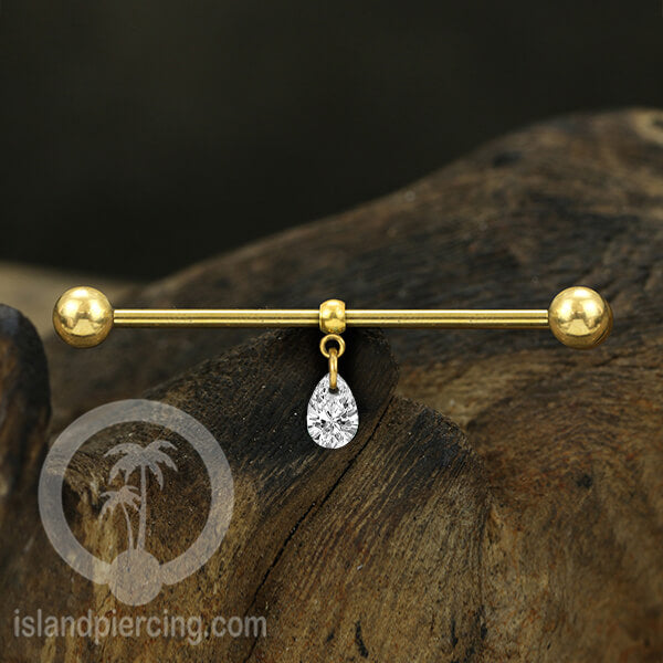 Anting Industrial Piercing stainless  warna Silver dengan Kristal Zirconia atau Rantai