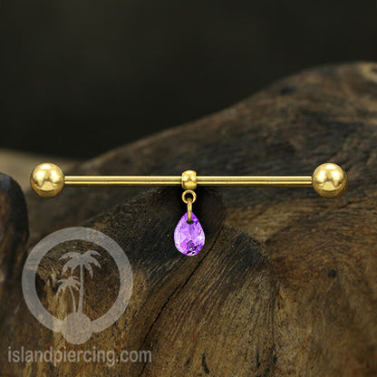 Anting Industrial Piercing stainless warna Silver dengan Kristal Zirconia pilihan warna