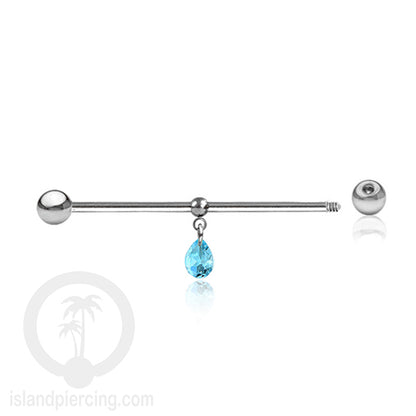Anting Industrial Piercing stainless warna Silver dengan Kristal Zirconia pilihan warna