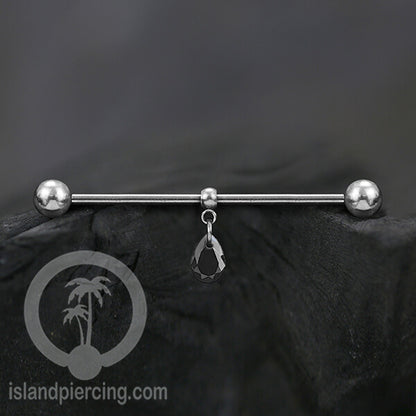 Anting Industrial Piercing stainless warna Silver dengan Kristal Zirconia pilihan warna