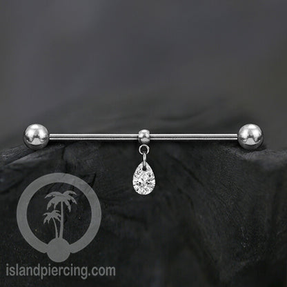 Anting Industrial Piercing stainless  warna Silver dengan Kristal Zirconia atau Rantai