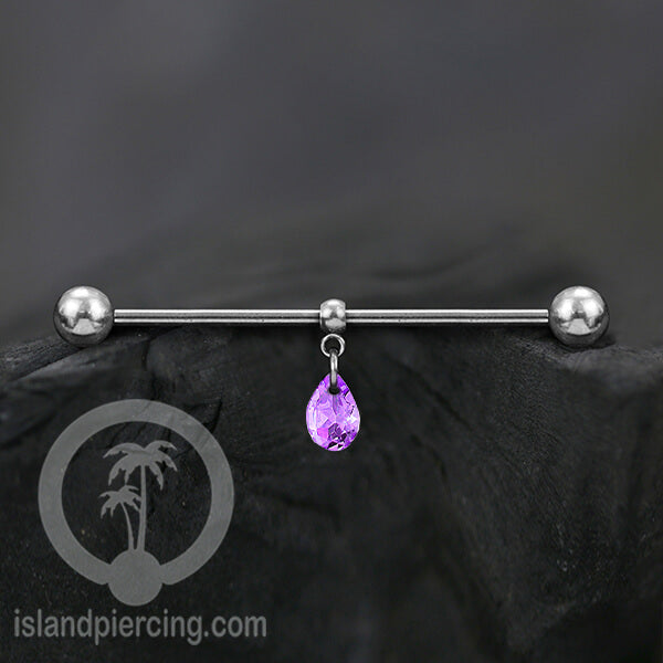 Anting Industrial Piercing stainless warna Silver dengan Kristal Zirconia pilihan warna