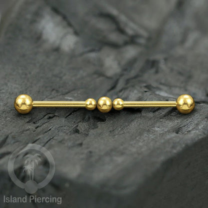 Anting Industrial Piercing stainless warna gold dengan banyak variasi asik