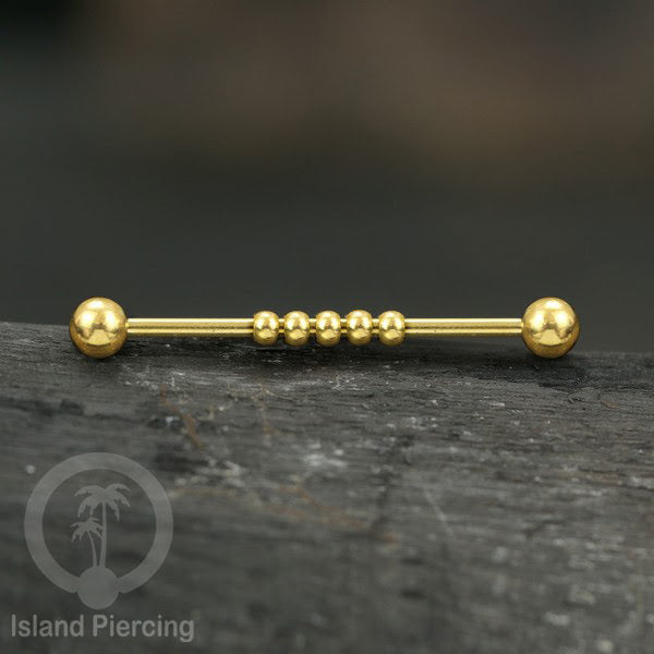 Anting Industrial Piercing stainless warna gold dengan banyak variasi asik