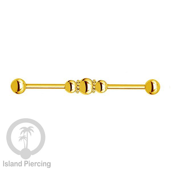 Anting Industrial Piercing stainless warna gold dengan banyak variasi asik