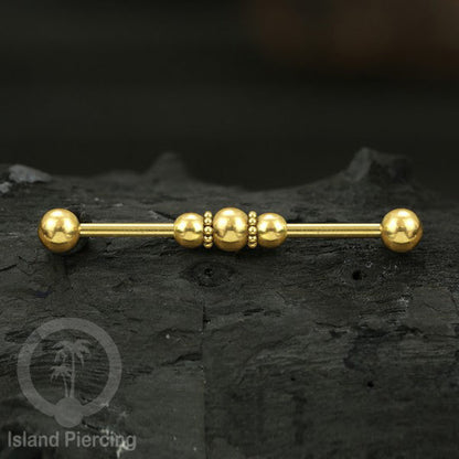 Anting Industrial Piercing stainless warna gold dengan banyak variasi asik