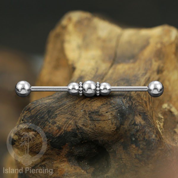 Anting Industrial Piercing stainless warna silver dengan banyak variasi asik