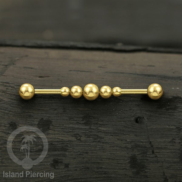 Anting Industrial Piercing stainless warna gold dengan banyak variasi asik
