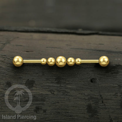 Anting Industrial Piercing stainless warna gold dengan banyak variasi asik