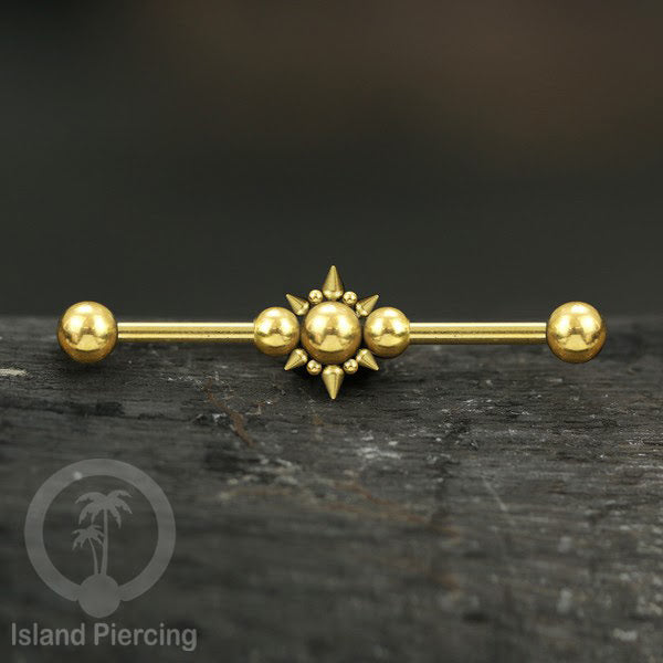 Anting Industrial Piercing stainless warna gold dengan banyak variasi asik