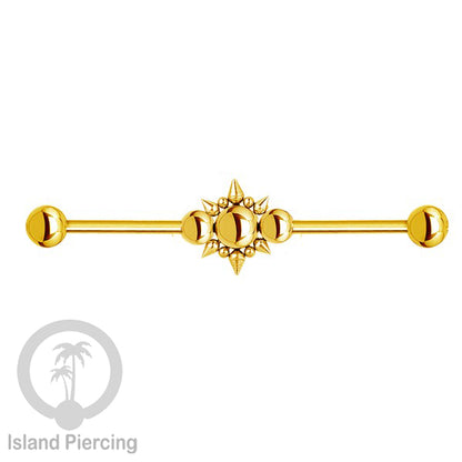 Anting Industrial Piercing stainless warna gold dengan banyak variasi asik