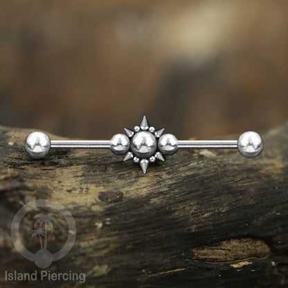 Anting Industrial Piercing stainless warna silver dengan banyak variasi asik
