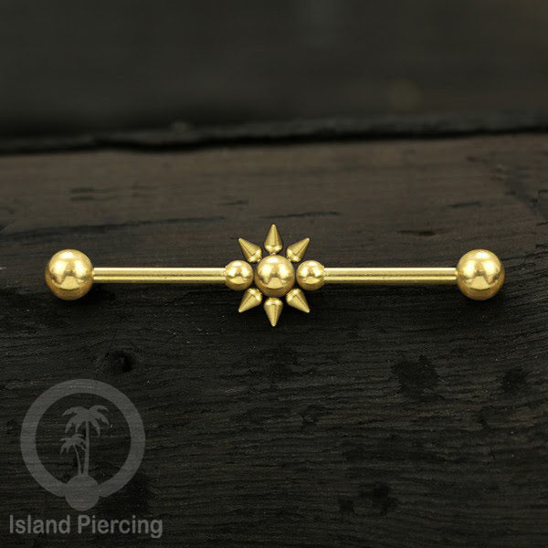 Anting Industrial Piercing stainless warna gold dengan banyak variasi asik