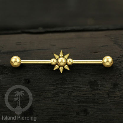 Anting Industrial Piercing stainless warna gold dengan banyak variasi asik