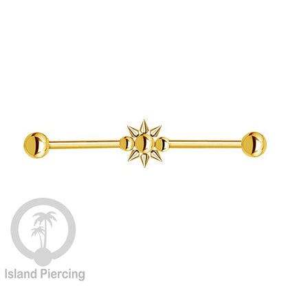 Anting Industrial Piercing stainless warna gold dengan banyak variasi asik