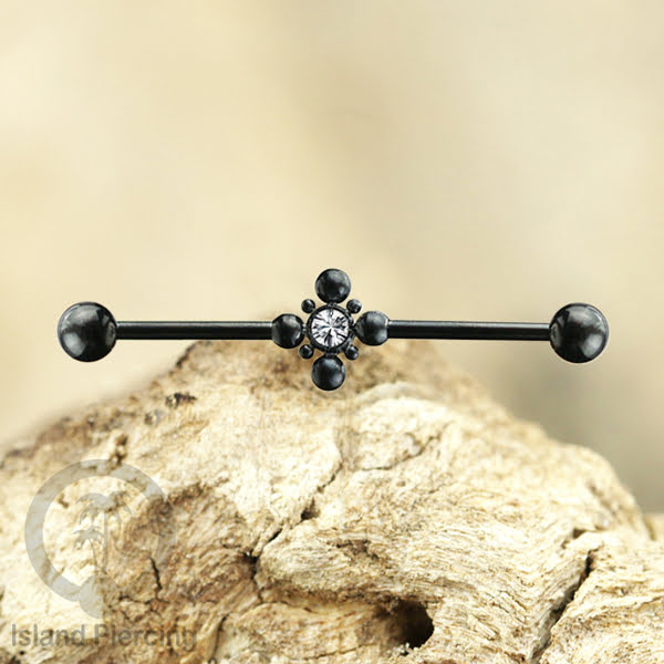 Anting Industrial Piercing stainless warna hitam dengan Kristal banyak variasi model