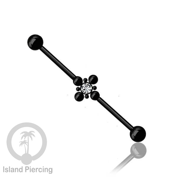 Anting Industrial Piercing stainless warna hitam dengan Kristal banyak variasi model