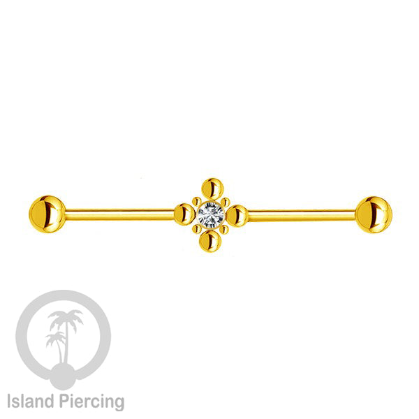 Anting Industrial Piercing stainless warna gold dengan Kristal banyak variasi model
