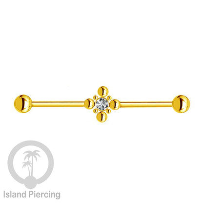 Anting Industrial Piercing stainless warna gold dengan Kristal banyak variasi model