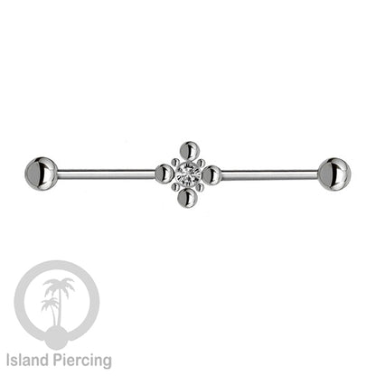 Anting Industrial Piercing stainless warna silver dengan Kristal banyak variasi model