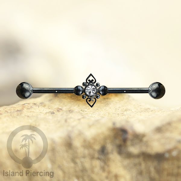 Anting Industrial Piercing stainless warna hitam dengan Kristal banyak variasi model