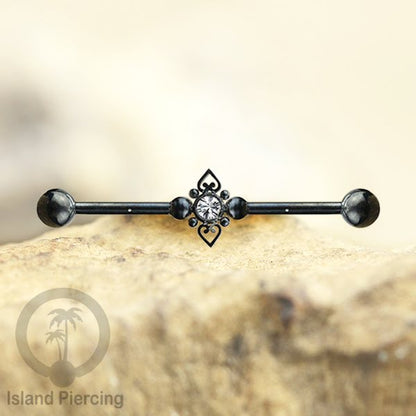 Anting Industrial Piercing stainless warna hitam dengan Kristal banyak variasi model