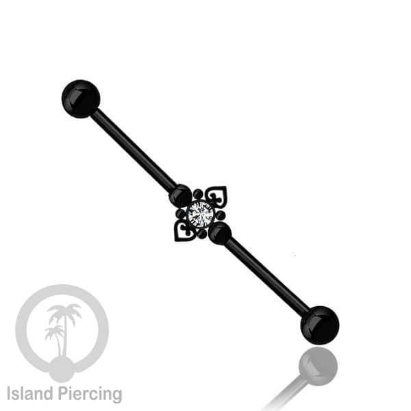 Anting Industrial Piercing stainless warna hitam dengan Kristal banyak variasi model