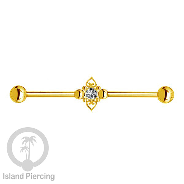 Anting Industrial Piercing stainless warna gold dengan Kristal banyak variasi model