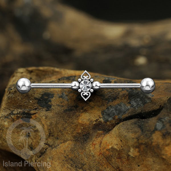 Anting Industrial Piercing stainless warna silver dengan Kristal banyak variasi model